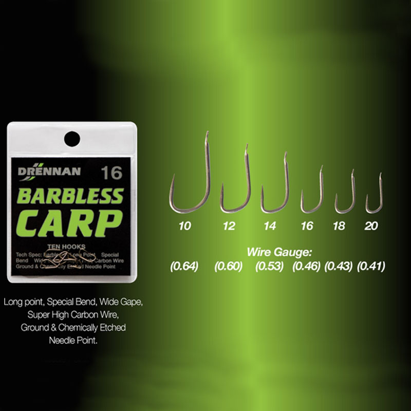 Drennan Barbless Carp Hooks to Nylon Sizes 2