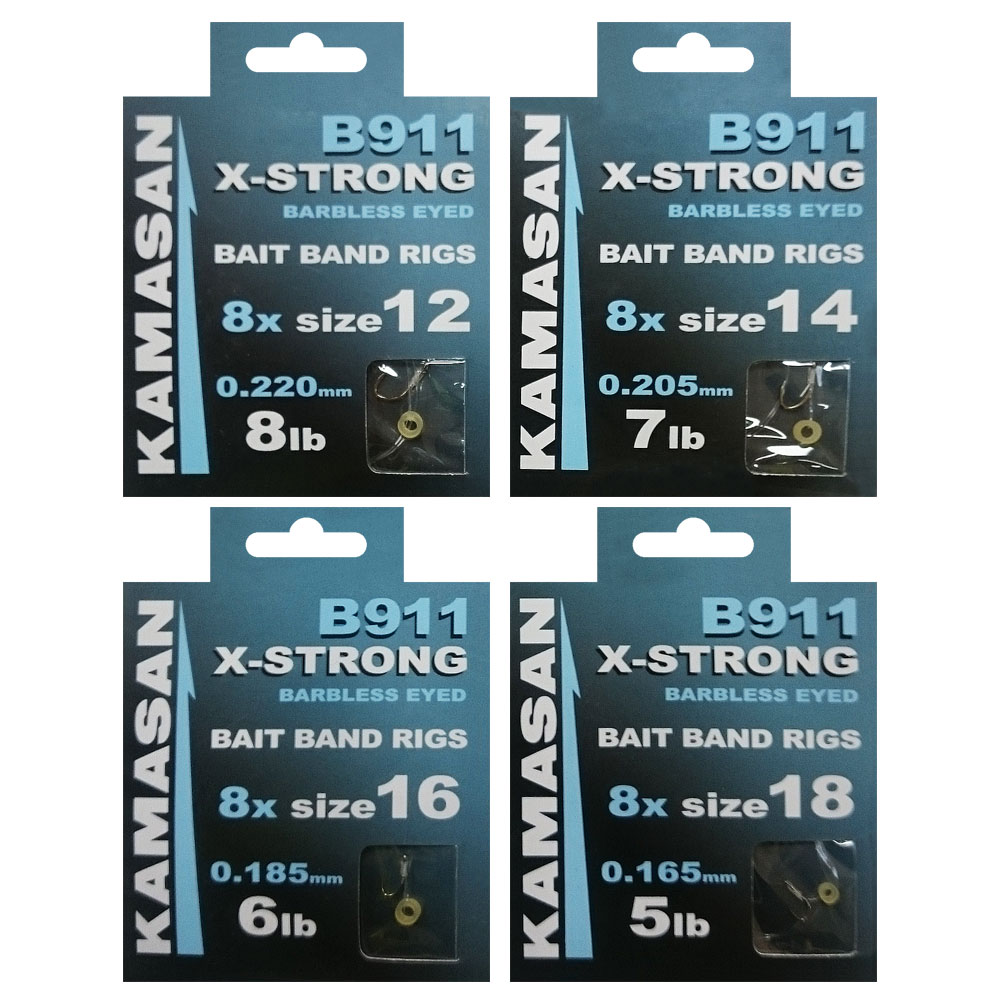 Kamasan B911XS Hooks To Nylon with Bait Bands Sizes