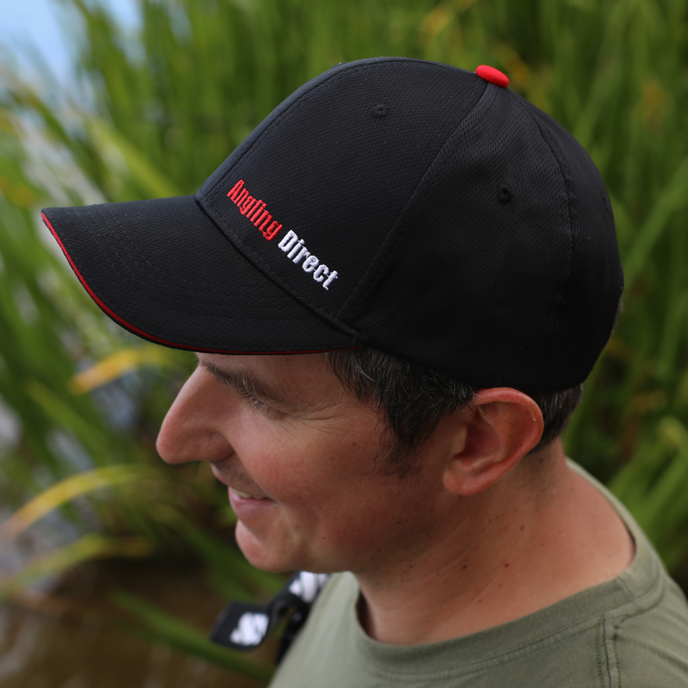 AD Fishing Baseball Caps Black & Red In Use 2