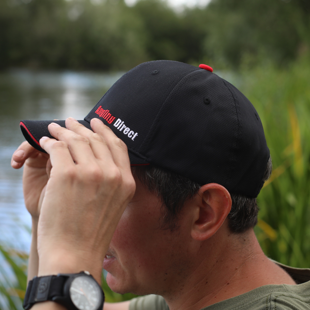 AD Fishing Baseball Caps Black & Red In Use 3