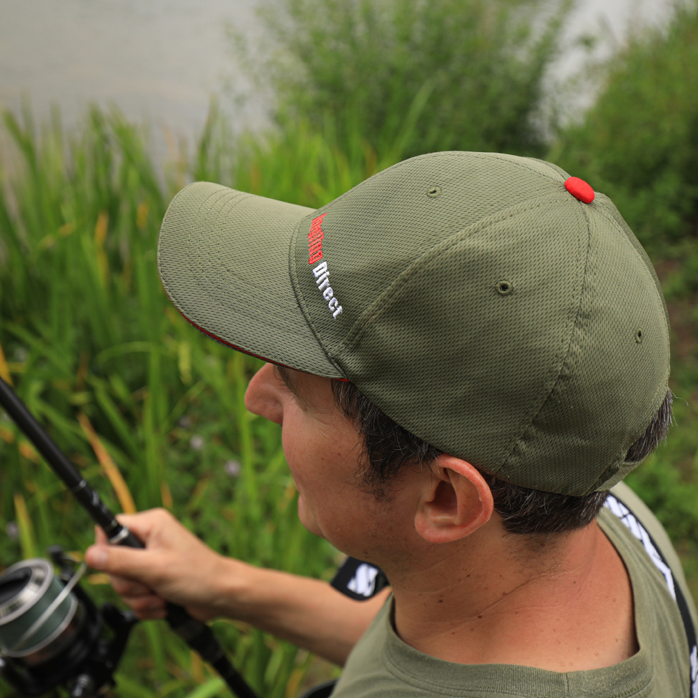 AD Fishing Baseball Caps Olive & Red In Use 1