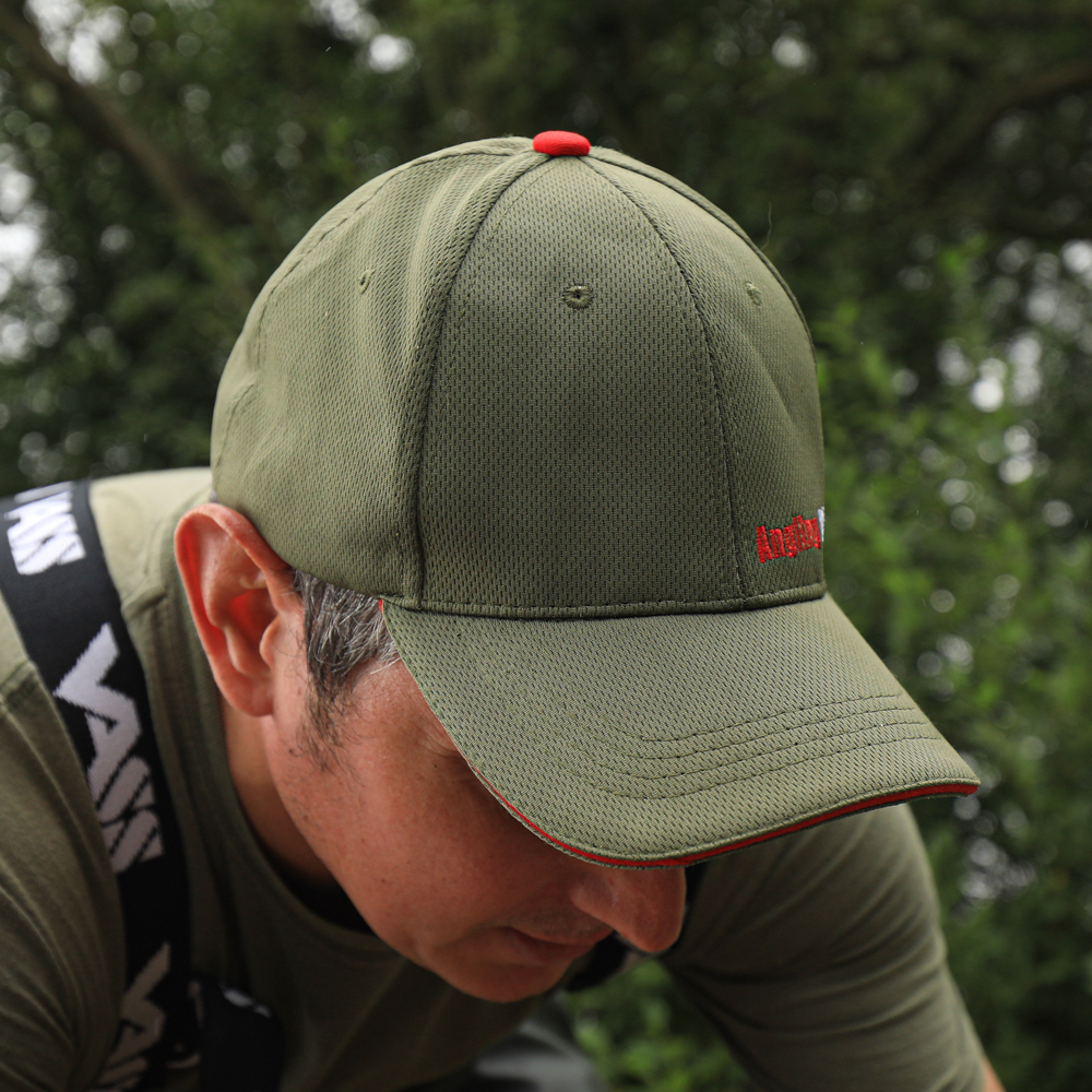 AD Fishing Baseball Caps Olive & Red In Use 2