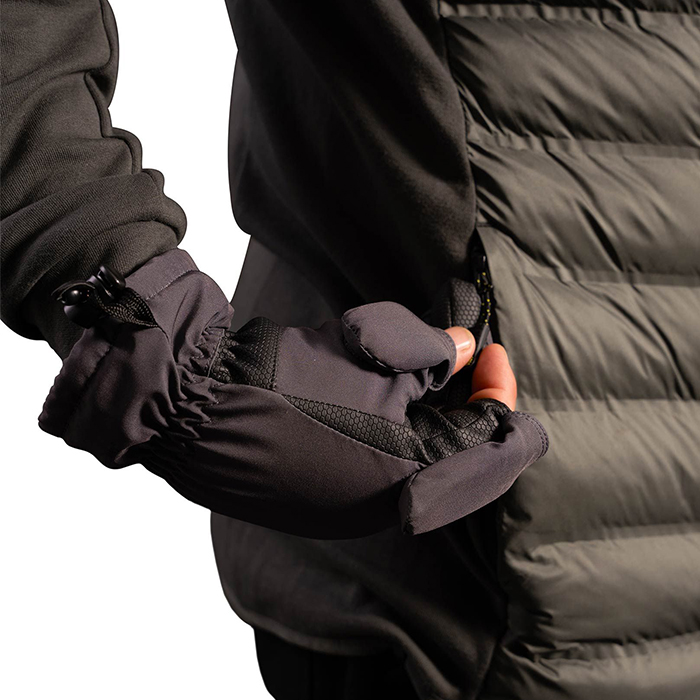 RidgeMonkey APEarel Dropback K2XP Tactical Fishing Gloves Black In Use