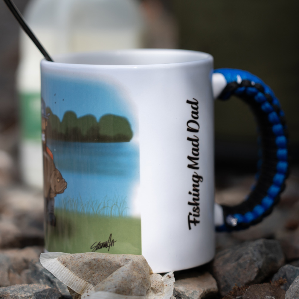 Paracord Blue Handle Mug Fishing Mad Dad In Use 3