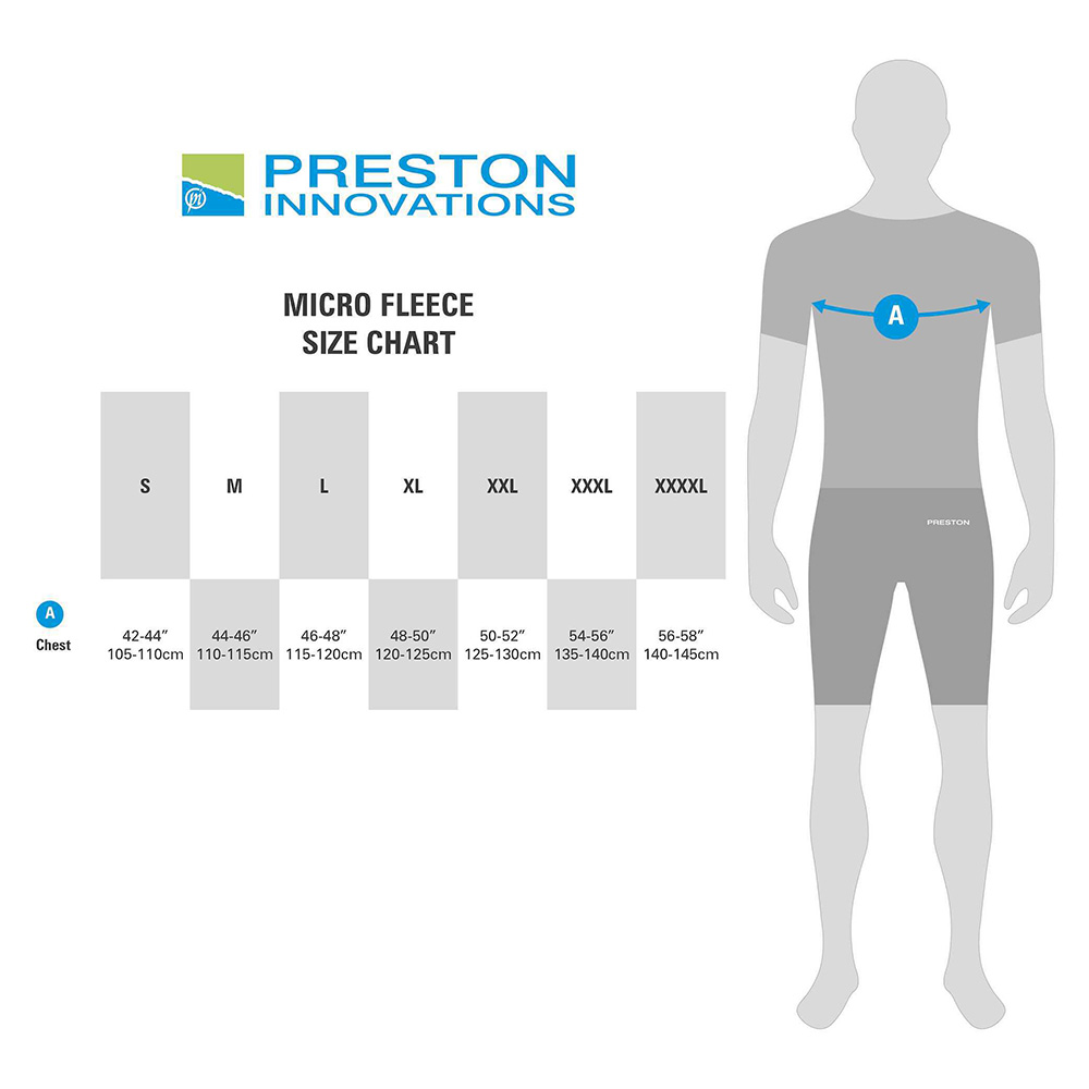 Preston Micro Fishing Fleece Size Guide