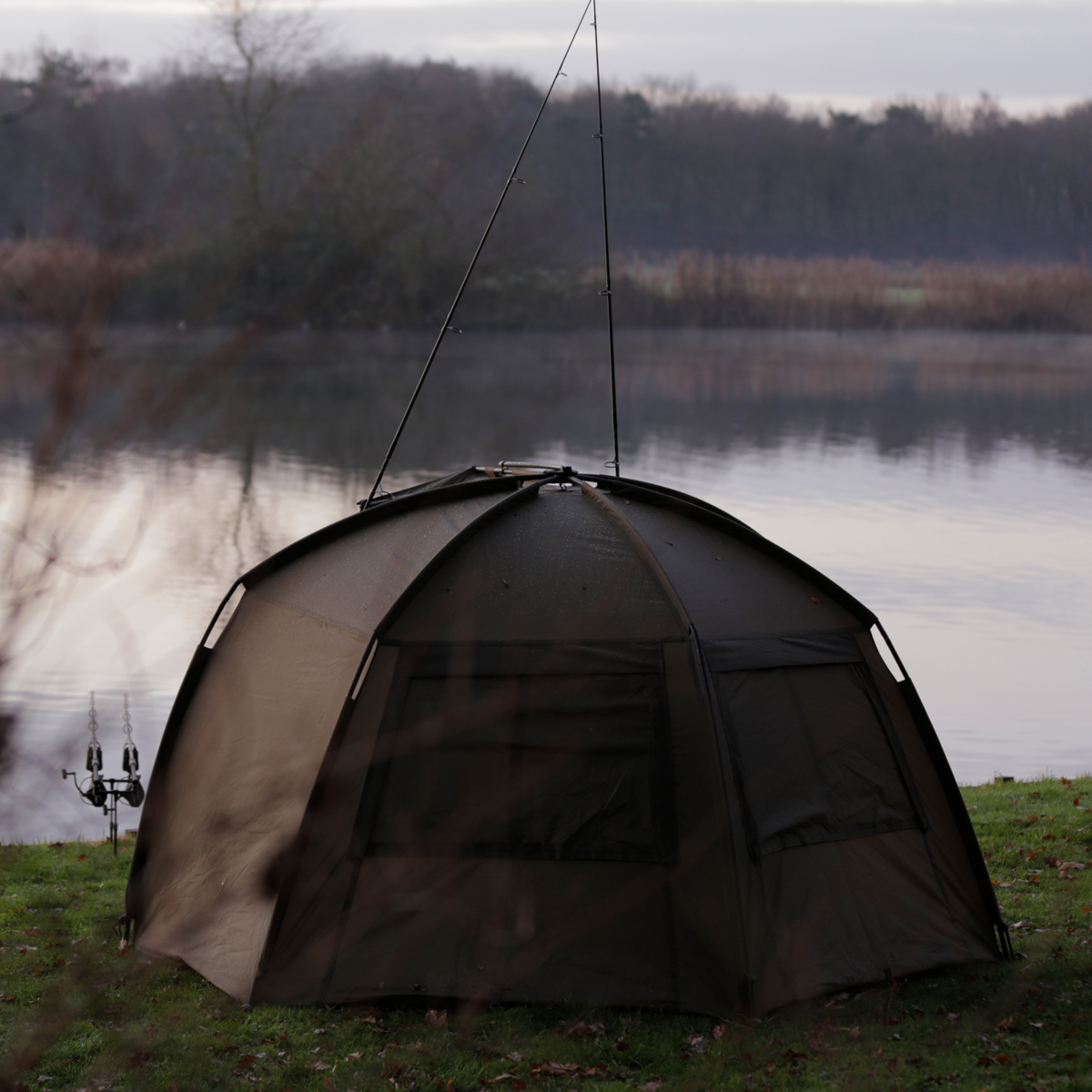 Trakker Tempest Fishing Brolly 100T In Use Back